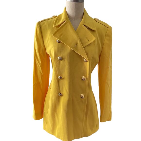 Vintage Ralph Lauren Yellow Wool Double Breasted Blazer - Picture 1 of 13
